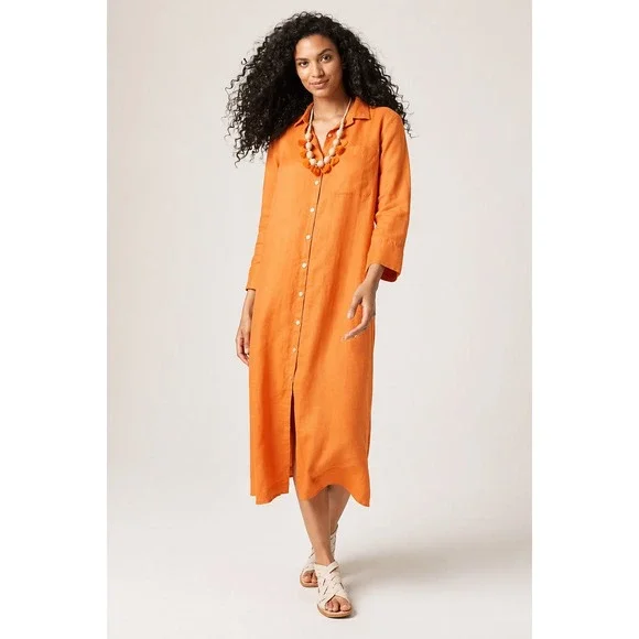 j jill orange linen dress Pure J Jill XS Orange Garment Dyed Linen Short Sleeve Shift Dress Pockets